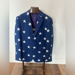 OPPO Suits Mens Single Breasted Blazer Size 40 Blue White Stars